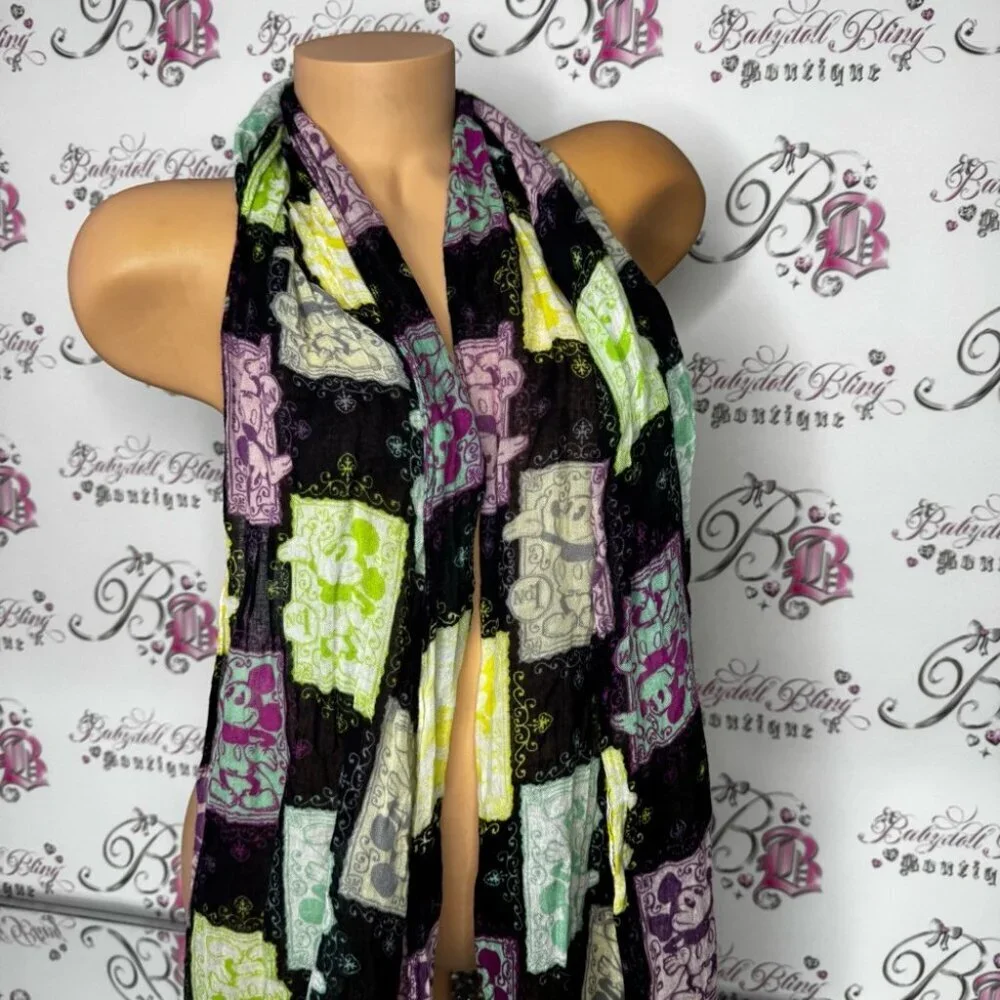 Disney scarf Mickey Mouse cards soft colorful Patchwork Sheer comfy